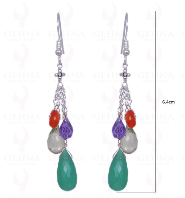 Amethyst, Lemon Topaz, Carnelian & Green Jade Gemstone Drops Earrings ES-1202