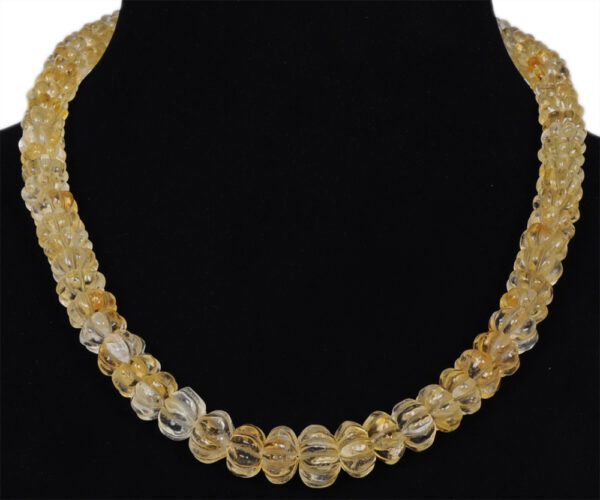 Citrine Gemstone Melon Shaped Bead Silver Necklace NS-1202