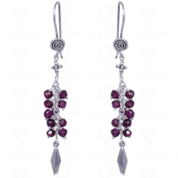 Red Garnet Gemstone Faceted Bead Earrings Made In .925 Sterling Silver ES-1203