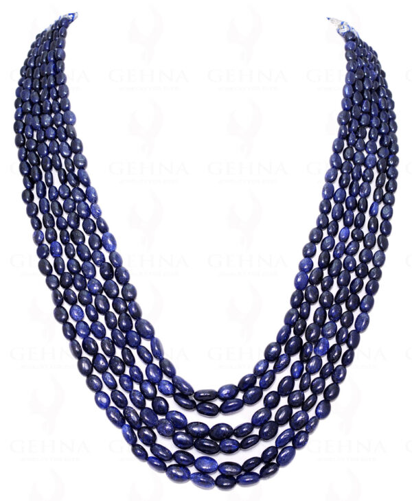 6 Rows Of Blue Sapphire Oval Gemstone Bead Necklace NP-1203