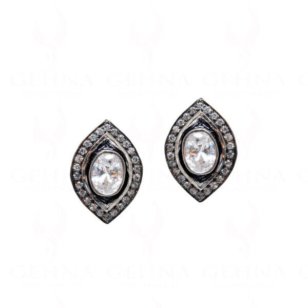 White Topaz Studded Oval Shape Earrings FE-1204