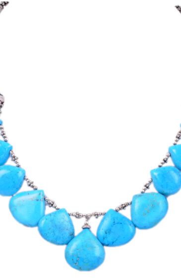 Turquoise Gemstone Bead Necklace With .925 Solid Silver Elements  NS-1205