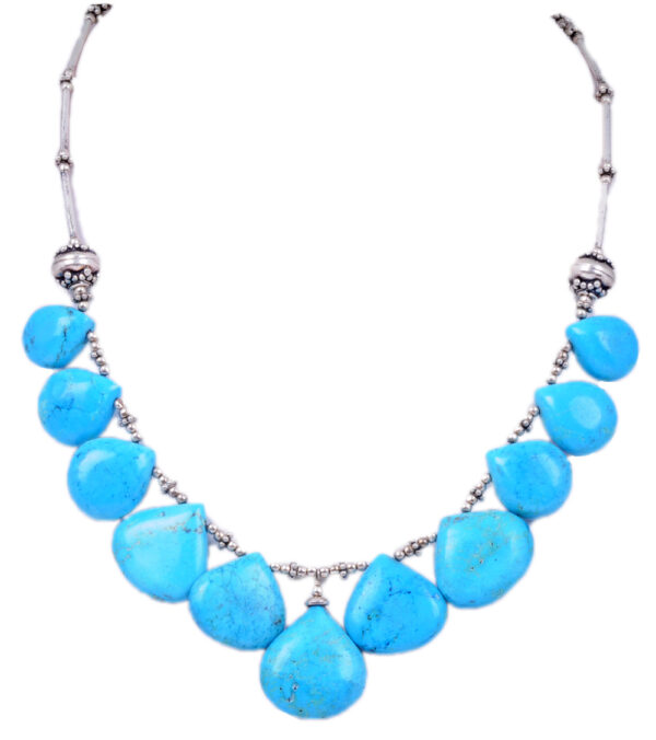 Turquoise Gemstone Bead Necklace With .925 Solid Silver Elements  NS-1205