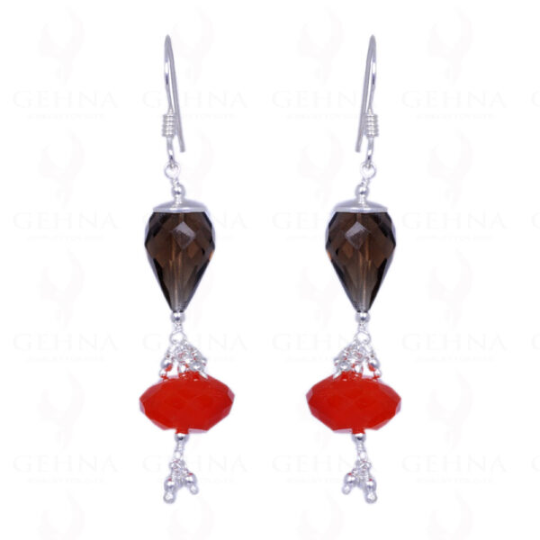 Carnelian & Smoky Topaz Gemstone Earrings Made In .925 Solid Silver ES-1206