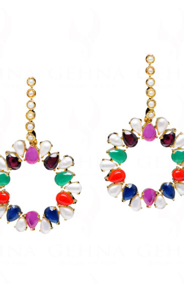Pearl, Sapphire & Multicolor S Studded Festive Earrings FE-1206
