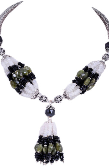 Rainbow MooNS-tone, Peridot & Black Spinel Gemstone Faceted Bead Necklace  NS-1206