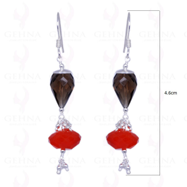 Carnelian & Smoky Topaz Gemstone Earrings Made In .925 Solid Silver ES-1206