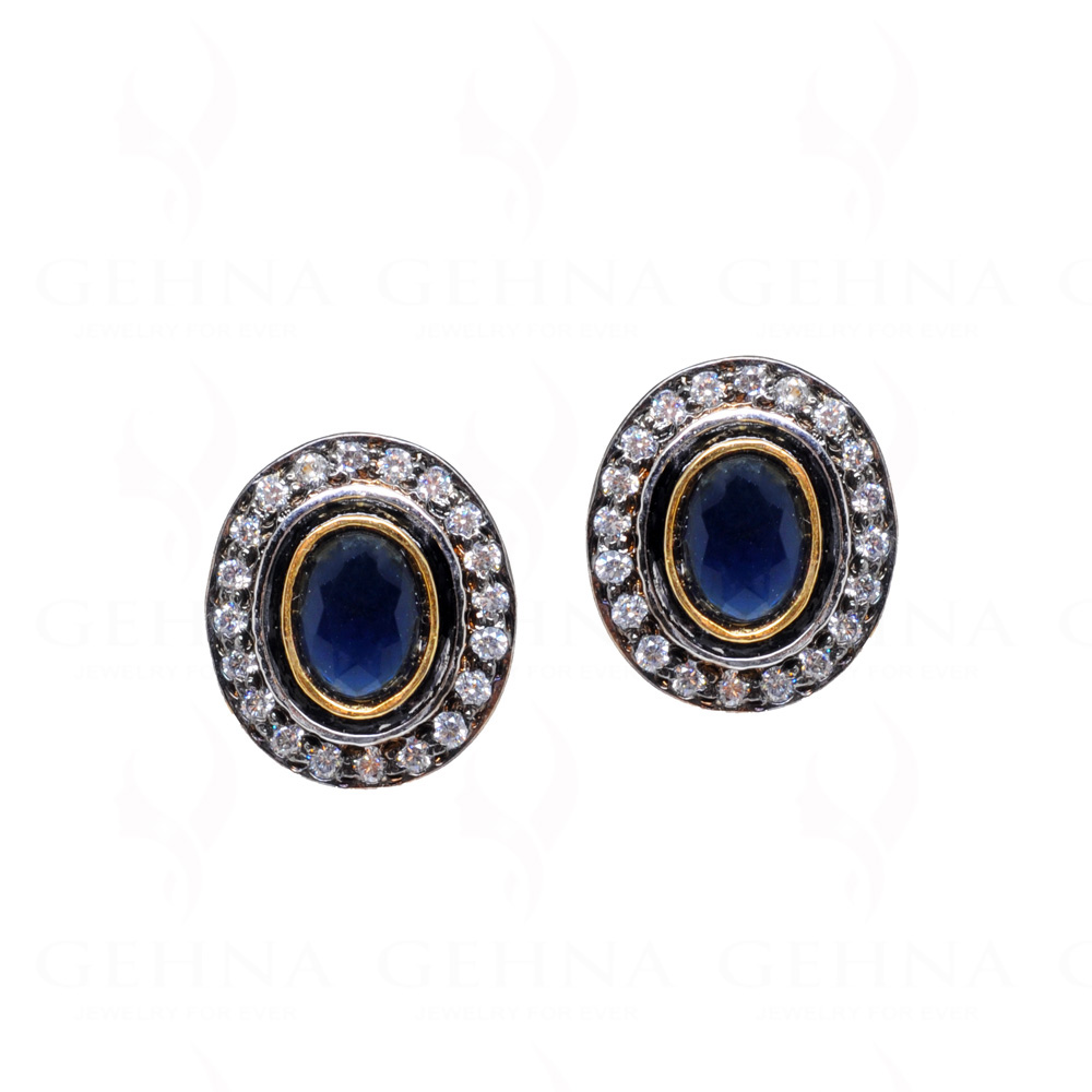 Blue Topaz & Garnet Studded Oval Shape Earrings FE-1207