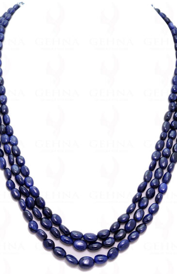 3 Rows Of Blue Sapphire Oval Gemstone Bead Necklace NP-1207