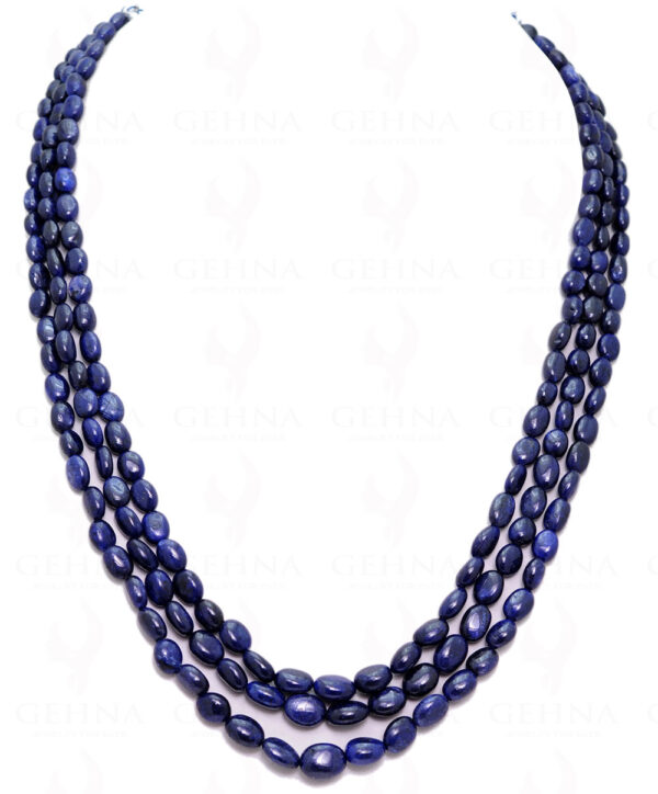 3 Rows Of Blue Sapphire Oval Gemstone Bead Necklace NP-1207