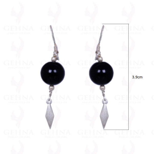 Black Spinel Gemstone Round Cabochon Bead Earrings In .925 Solid Silver ES-1207