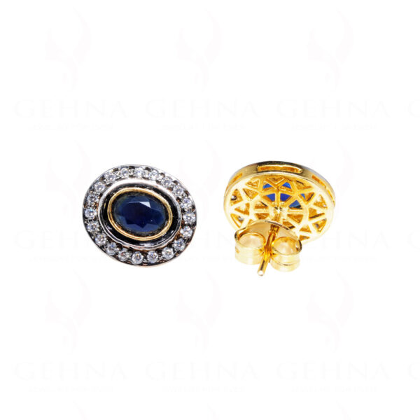 Blue Topaz & Garnet Studded Oval Shape Earrings FE-1207