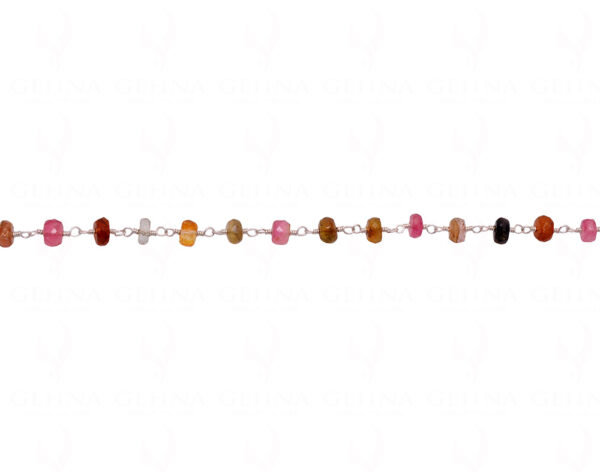 3.80Mtr Multicolor Tourmaline Gemstone Beads Chain In 925 Sterling Silver CS-1207