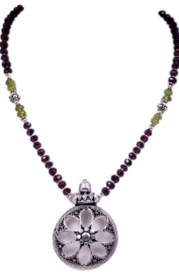 Peridot & Red Garnet Gemstone Faceted Bead With .925 Solid Silver Pendant NS-1208