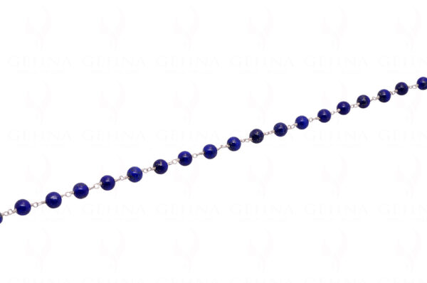 Blue Lapis Lazuli Gemstone Round Shape Bead Chain In.925 Sterling Silver CS-1209