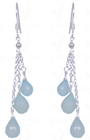 Blue Chalcedony Gemstone Faceted Drops Earrings In .925 Sterling Silver ES-1210