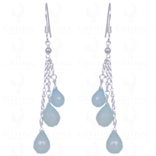 Blue Chalcedony Gemstone Faceted Drops Earrings In .925 Sterling Silver ES-1210