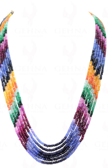 6 Rows Of Emerald,Ruby & Sapphires Rainbow Gemstone Bead Necklace NP-1210