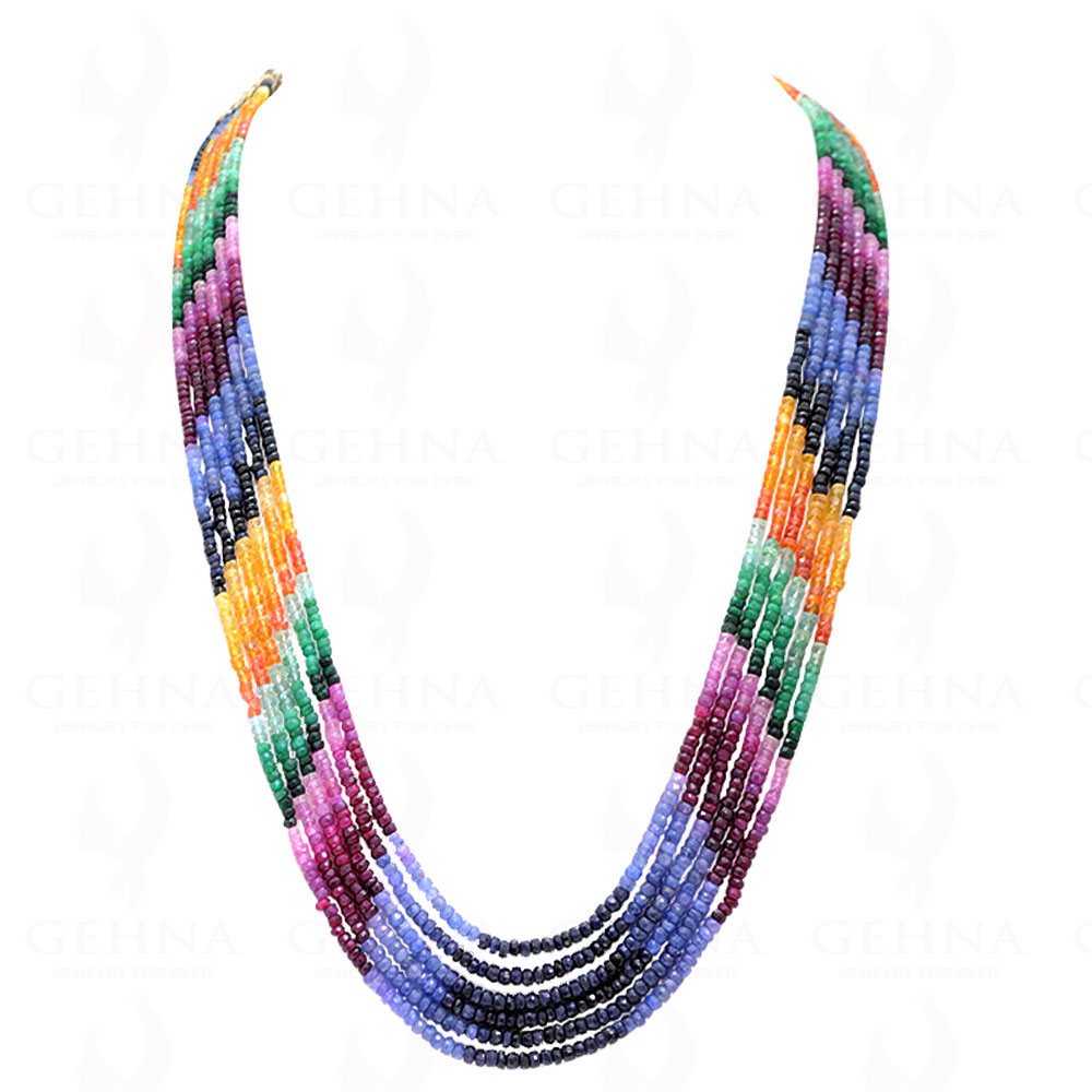 6 Rows Of Emerald,Ruby & Sapphires Rainbow Gemstone Bead Necklace NP-1210