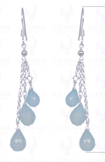 Blue Chalcedony Gemstone Faceted Drops Earrings In .925 Sterling Silver ES-1210