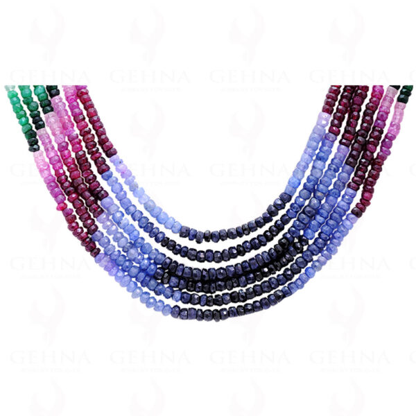 6 Rows Of Emerald,Ruby & Sapphires Rainbow Gemstone Bead Necklace NP-1210