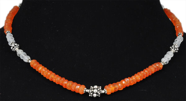 Carnelian & Aquamarine Gemstone Bead Strand With Solid Silver Elements NS-1210