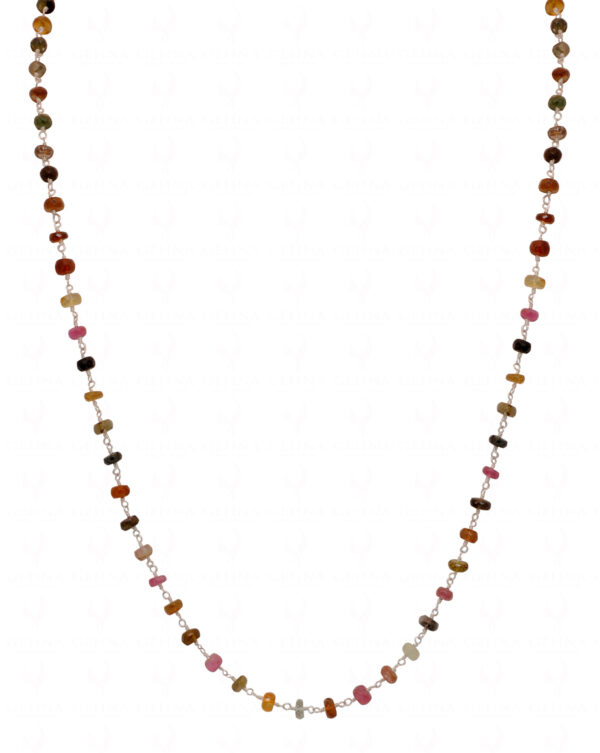 Multicolor Tourmaline Gemstone Bead Chain In .925 Sterling Silver  CS-1211