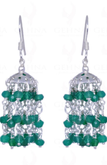 Green Jade Gemstone Faceted Bead Earrings Made In .925 Sterling Silver ES-1211