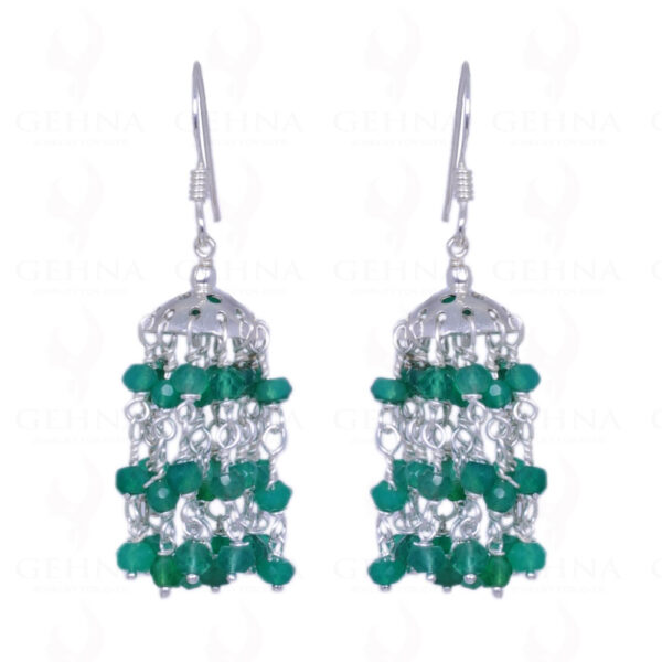 Green Jade Gemstone Faceted Bead Earrings Made In .925 Sterling Silver ES-1211