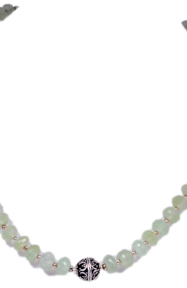 Prehnite Gemstone Round Bead Strand With .925 Solid Silver Elements NS-1211
