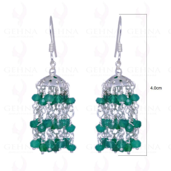 Green Jade Gemstone Faceted Bead Earrings Made In .925 Sterling Silver ES-1211