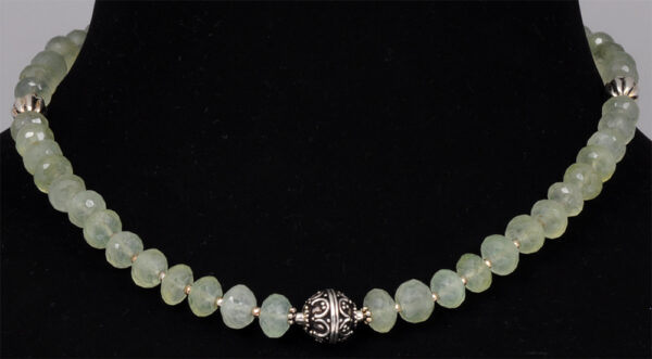 Prehnite Gemstone Round Bead Strand With .925 Solid Silver Elements NS-1211