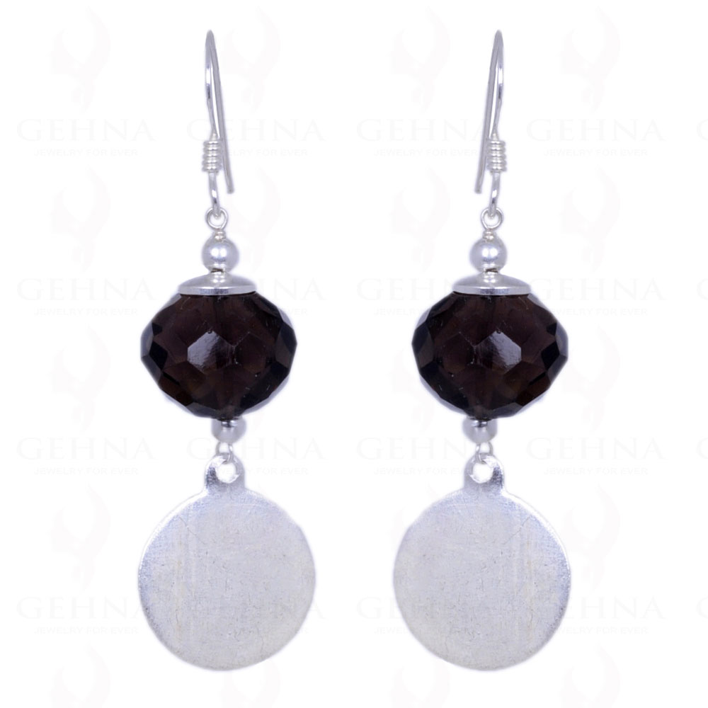 Smoky Topaz Gemstone Faceted Bead Earrings Made In .925 Sterling Silver ES-1212