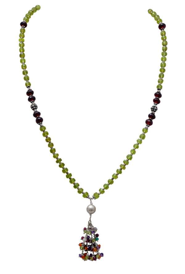 Peridot, Red Garnet, Amethyst, Carnelian & Smoky Round Bead Necklace NS-1212