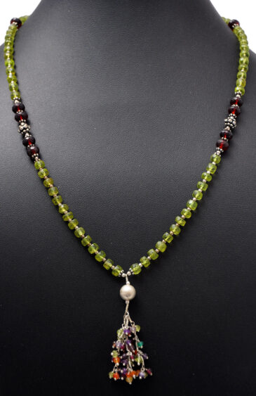 Peridot, Red Garnet, Amethyst, Carnelian & Smoky Round Bead Necklace NS-1212
