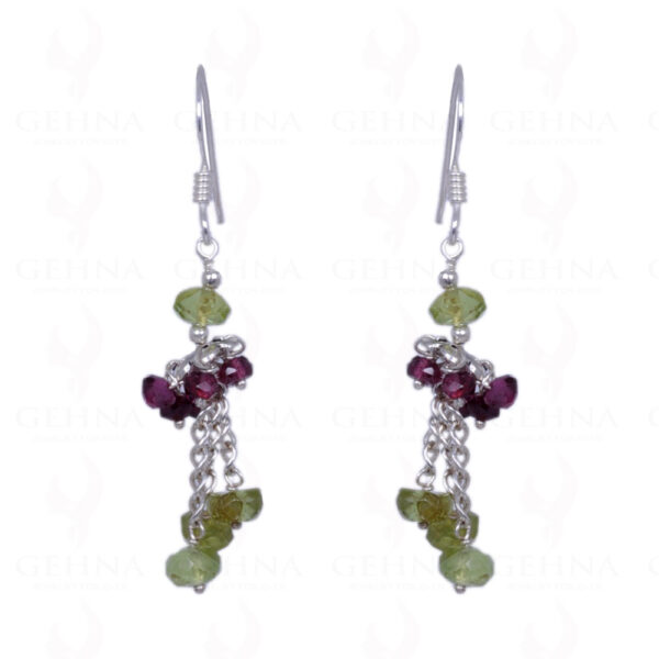 Peridot & Red Garnet Gemstone Faceted Bead Earrings In .925 Solid Silver ES-1213