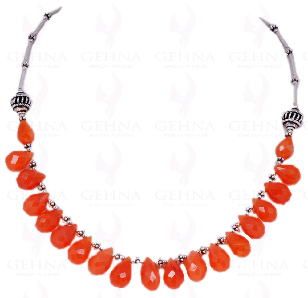 Carnelian Gemstone Drop Shaped Bead Necklace With Solid Silver Elements NS-1213