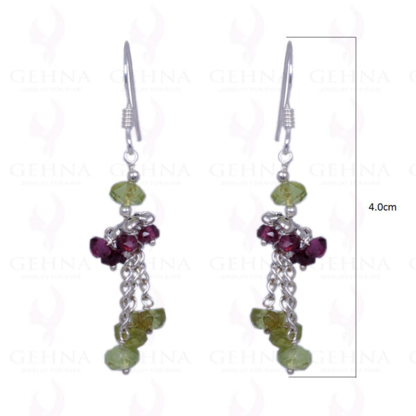 Peridot & Red Garnet Gemstone Faceted Bead Earrings In .925 Solid Silver ES-1213