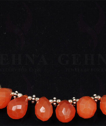 Carnelian Gemstone Drop Shaped Bead Necklace With Solid Silver Elements NS-1213