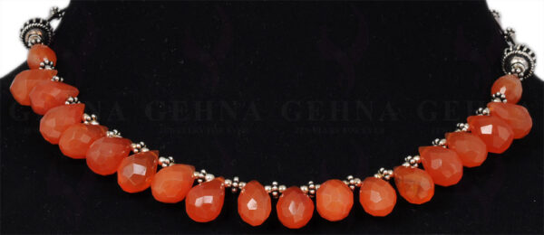 Carnelian Gemstone Drop Shaped Bead Necklace With Solid Silver Elements NS-1213