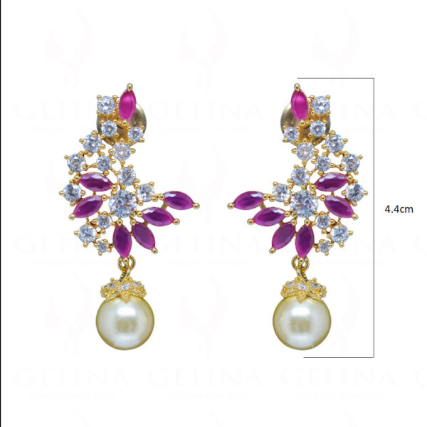 Pearl, Ruby & Topaz Studded Dangle Festive Earrings FE-1213