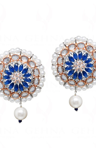 Pearl, Sapphire & Topaz Studded Festive Earrings FE-1214