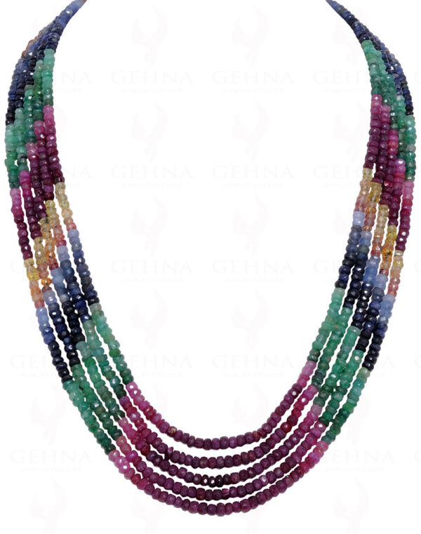 9 Rows Of Emerald, Ruby & Sapphire Rainbow Gemstone Bead Necklace NP-1214