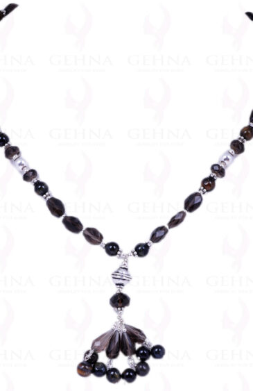 Smoky Topaz Gemstone Bead Necklace With Solid Silver Elements NS-1214