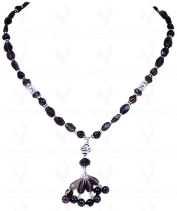 Smoky Topaz Gemstone Bead Necklace With Solid Silver Elements NS-1214