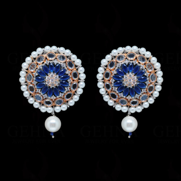 Pearl, Sapphire & Topaz Studded Festive Earrings FE-1214