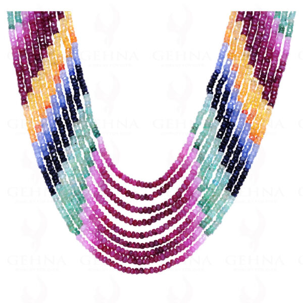 9 Rows Of Emerald, Ruby & Sapphire Rainbow Gemstone Bead Necklace NP-1214