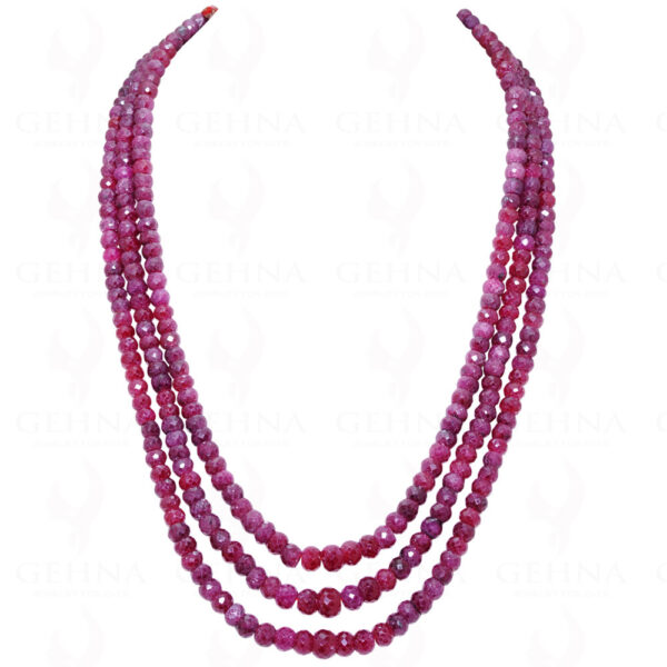 3 Rows Of Ruby Gemstone Faceted Bead Necklace NP-1215