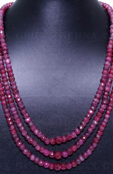3 Rows Of Ruby Gemstone Faceted Bead Necklace NP-1215
