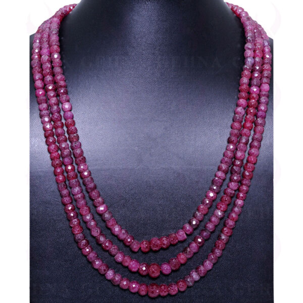 3 Rows Of Ruby Gemstone Faceted Bead Necklace NP-1215